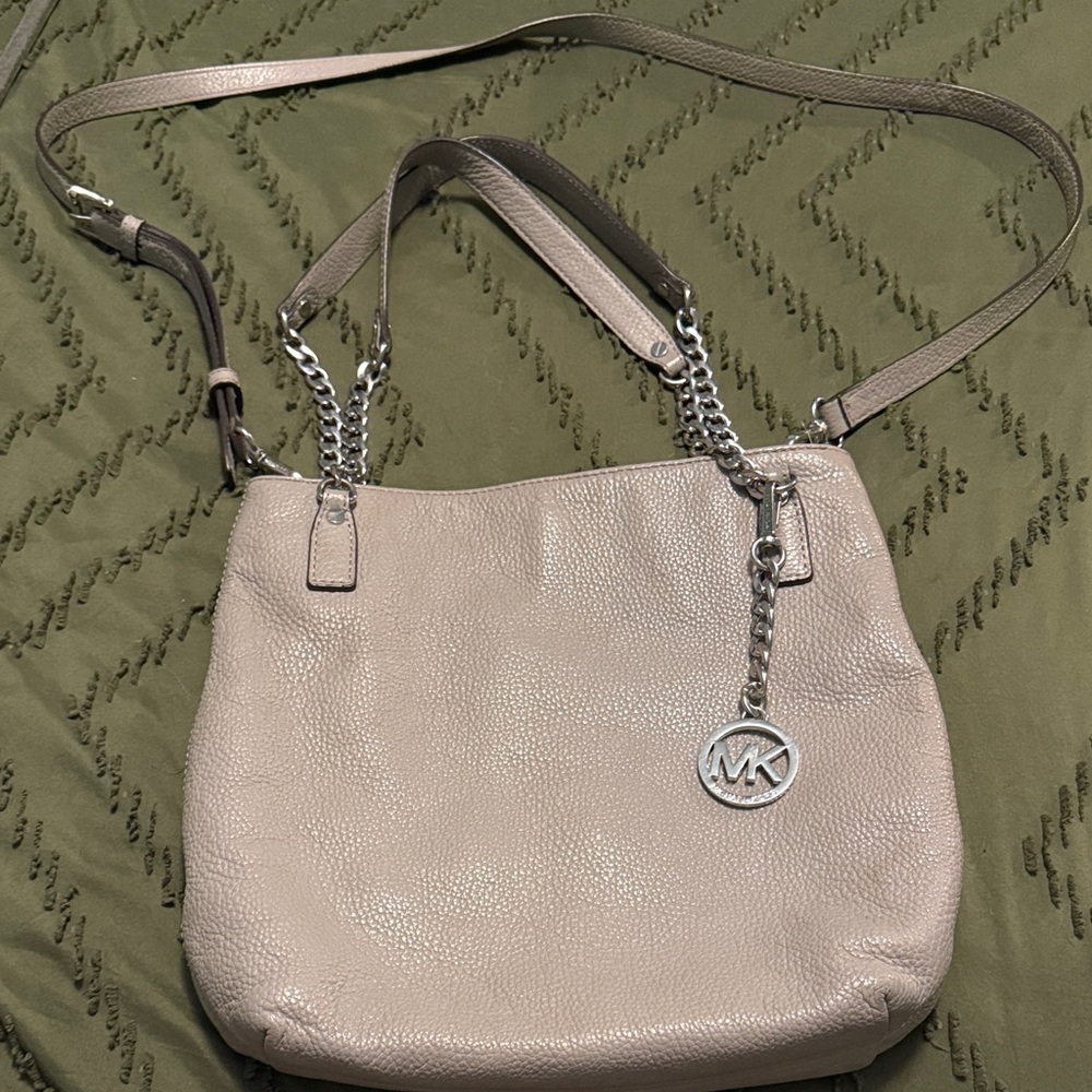 Michael Kors Gray Leather with silver hardware Shoulder Bag
